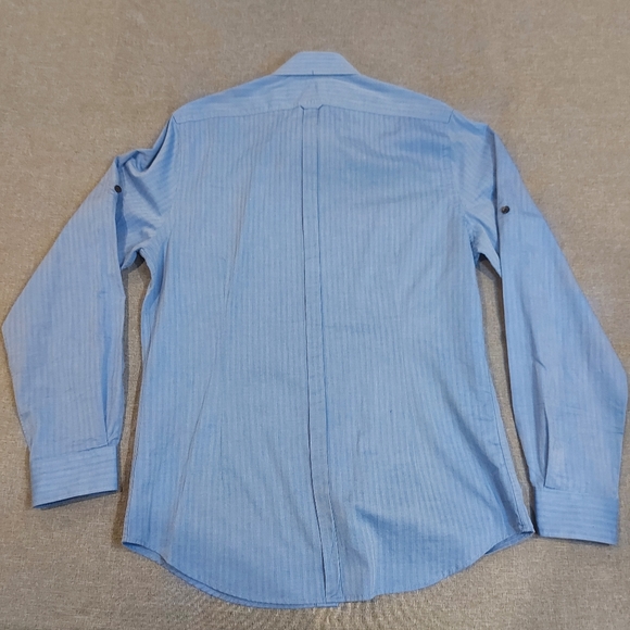 EXPRESS Fitted (White Pinstripes on Blue) Dress Shirt - Picture 2 of 10